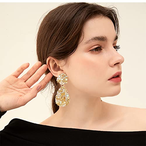 Rhinestone Statement Earrings Teardrop Costume Earrings Cluster Crystal Chandelier Drop Dangle Earrings for Women - color: Champagne