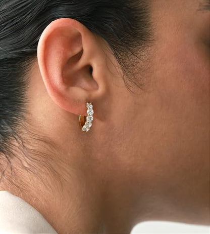 ASHINE 14K Gold Plated 925 Sterling Silver Post Pave Cubic Zirconia Hoop Cuff Huggie Earrings Jewelry for Women Girls - color: Gold-16mm