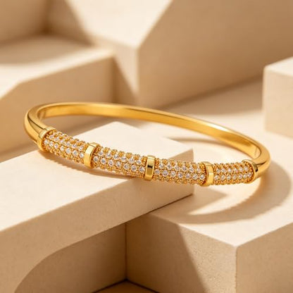 hotoo Gold Plated Bangle Bracelet for Women - style: Paved Crystal Golden Bamboo