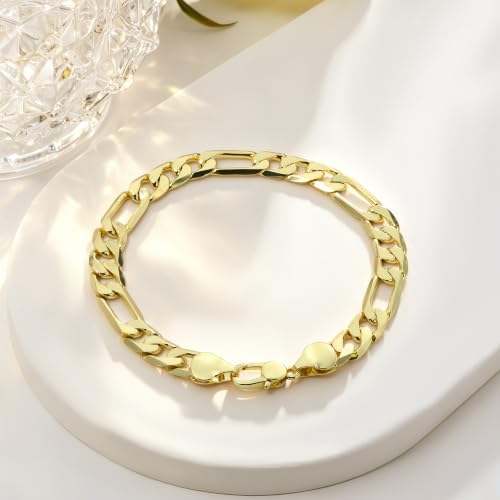 14K Gold Figaro Bracelet for Men Women 6mm/8mm, Non-Tarnish Lobster Clasp | Diamond-Cut Figaro Link Bracelet, 7.5/8/8.5in Gold Chain, Hypoallergenic, Trendy Dainty Jewelry Gift - size: 6mm Figaro Bracelet