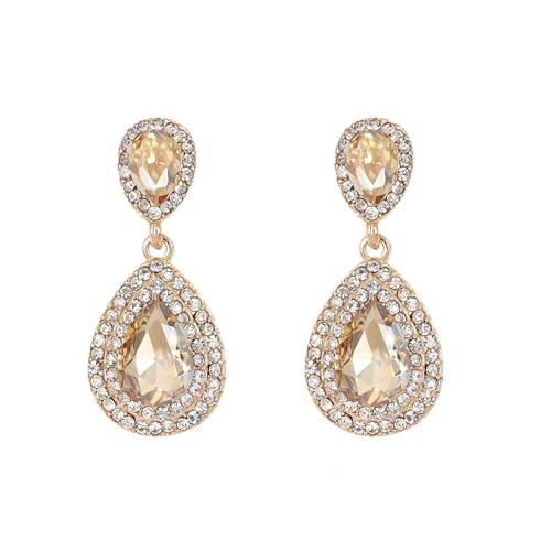 Elegant Rhinestone Statement Earrings Sparkly Cluster Crystal Drop Dangle Earrings Teardrop Chandelier Earrings Wedding Bridal Prom Earrings for Women - color: B:Champagne
