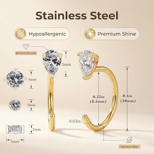 2/4Pairs 14K Gold Stay Close Hoop Huggie Half Hoop Earrings Minimalist Tiny Cartilage Helix Open Hugging for Women | Hypoallergenic 316L Stainless Steel Jewelry Set Trending Valentine's Day Gifts (A10) - color: 4 Pairs Gold
