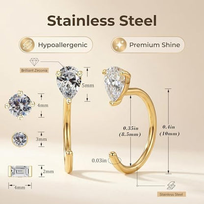 2/4Pairs 14K Gold Stay Close Hoop Huggie Half Hoop Earrings Minimalist Tiny Cartilage Helix Open Hugging for Women | Hypoallergenic 316L Stainless Steel Jewelry Set Trending Valentine's Day Gifts (A10) - color: 4 Pairs Gold