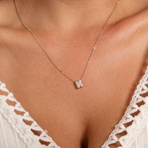stino 4PCs Bubble Initial Letter Necklace Set, No Tarnish 14K Gold Plated Alphabet Pendant, Jewelry for Women - style: K