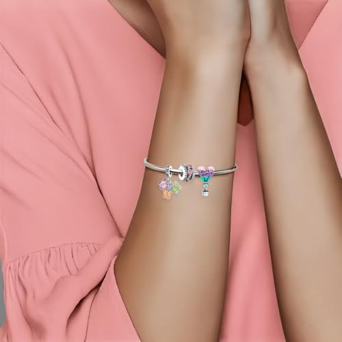 10 Pack Silver Bead Charms Compatible with Charms Bracelet Necklace, Silver Charms for Bracelets for Women, the Pendant Dangle Beads with Cubic Zirconias Are the Perfect Jewelry Gift for Women, Ideal for Christmas, Birthdays, Mother's Day, and Valentine's
