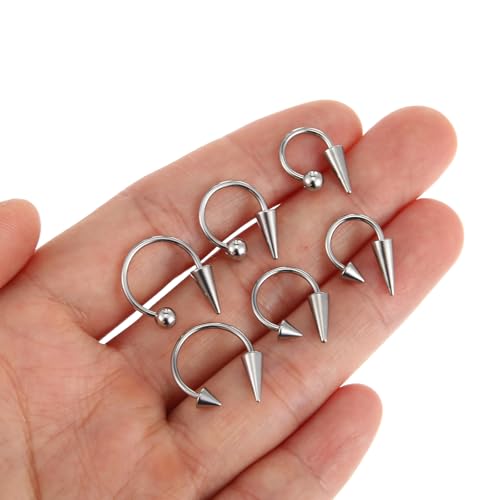 6PCS Lip Piercing Jewelry, Lip Rings Horseshoe 16G Stainless Steel | Spike/Ball, Tragus Helix Earrings Studs, for Women Men
