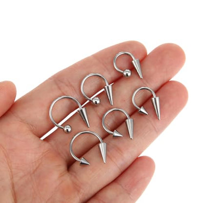 6PCS Lip Piercing Jewelry, Lip Rings Horseshoe 16G Stainless Steel | Spike/Ball, Tragus Helix Earrings Studs, for Women Men