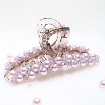 Zayra Faux Pearl Hair Claw Clips with Clear Crystal Beads for Women Handmade Luxury Non Slip Strong Hold Hair Clips Elegant Styling Clips for Party Daily Wear & Gift (Purple pink) - color: Purple pink