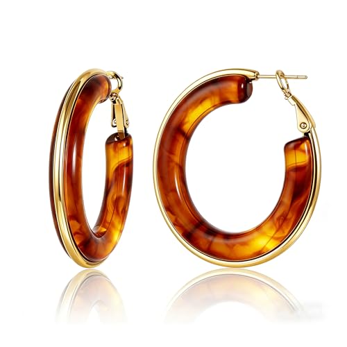 14K Gold Plated Chunky Hoop Earrings for Women Vintage Leopard Print Hoops Large Round Hoop Earrings Jewelry - style: Hoop M