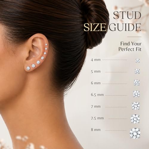 Genuine 925 Sterling Silver Stud Earrings for Women with Round Solitaire Gemstone | Hypoallergenic, Non-Tarnish & Nickel-Free | With Gift Box & Pouch | 18K Gold Plated & Silver Settings - size: 4 mm