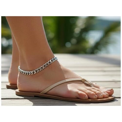 12 Inch Flat Cuban Link Anklet Silver Stainless Steel XL Chain Ankle Bracelet Gift Boxed 6mm Poolside Jewelry Plus Size