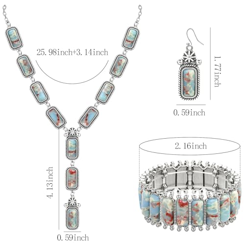 NEWITIN 4 Pieces Silver Bohemian Jewelry Set for Women Fashion Costume Jewels Turquoise Necklace Bracelet Earrings Western Turquoise Jewelry Set for Women - color: Colorful Turquoise