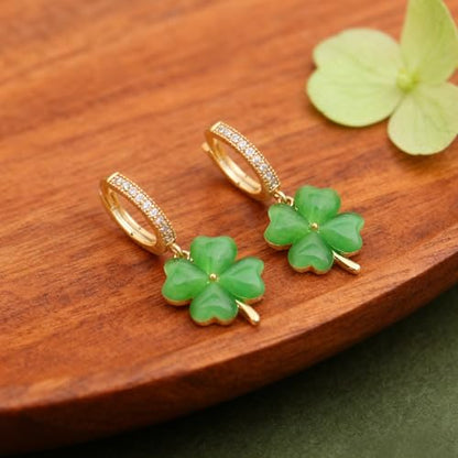 Sonateomber Christmas Tree Dangle Small Gold Hoop Earrings for Women, Cute Sparkly CZ Rhinestone Maple Clover Leaf Drop Earings Thanksgiving Holiday Accessories Fashion Jewelry Gift - color: Clover