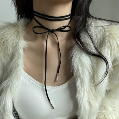 Sexy Bow-knot Choker Necklace for Women, Velvet Tie Neck Gothic Long Wrap Rope Collar Tie Red Chocker Ribbon Suede necklace Accessories for Party Prom - color: black 2
