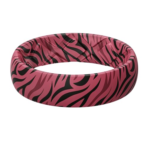 Egnaro Silicone Statement Ring Women, Floral Patterned Rubber Wedding Band | 5.2mm Wide 2mm Thick Printed Style, Inner Arch and Breathable X Grooves for Gym Workout Travel Work Pregnancy Daily Wear - color: SETZ3-Velvet Tiger Traces