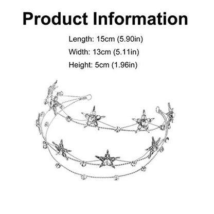 Beaupretty Bling Rhinestone Star Crown, Star Crystal Tiara and Crown Bridal Headpiece Alloy Hairband Wedding Jewelry for Women Girls, Silver - color: Silver