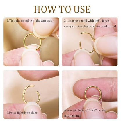 Small Gold Hoop Earrings, Lightweight 14K Gold Plated Huggie Hoop Earrings for Cartilage Helix Tragus, Hypoallergenic Earrings for Women Men, Tiny Thin Hoops Surgical Steel Endless Hoops Earrings 6-10 mm - color: 20G-(0.8X6/8/10mm)-Gold