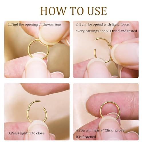 Small Gold Hoop Earrings, Lightweight 14K Gold Plated Huggie Hoop Earrings for Cartilage Helix Tragus, Hypoallergenic Earrings for Women Men, Tiny Thin Hoops Surgical Steel Endless Hoops Earrings 6-10 mm - color: 20G-(0.8X6mm)-Gold
