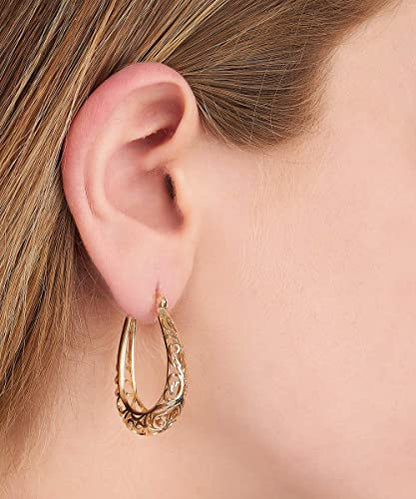 Barzel 18K Gold Plated Filigree Hoop Earrings - color: White Gold