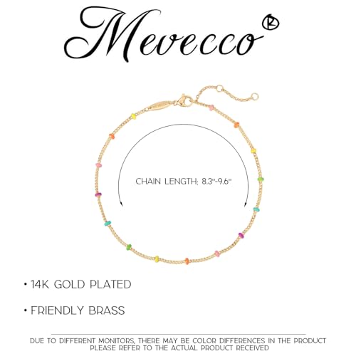 MEVECCO Anklet for Women Gold Chain 14K Gold Plated Dainty Boho Beach Summer Simple Foot Jewelry Ankle Bracelet - style: Enameled Multicolor Ball