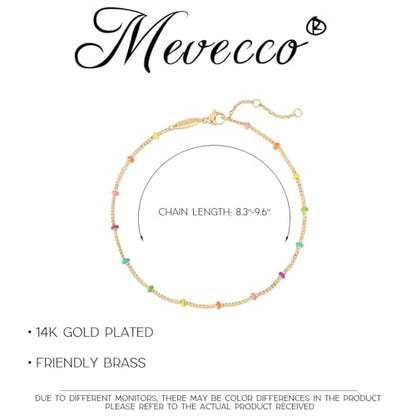 MEVECCO Anklet for Women Gold Chain 14K Gold Plated Dainty Boho Beach Summer Simple Foot Jewelry Ankle Bracelet - style: Enameled Multicolor Ball
