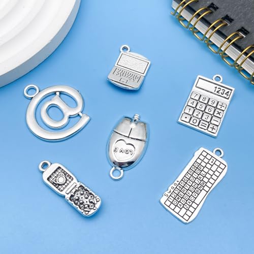 36pcs Alloy Ancient Silvery Teacher's Day Graduation Season Series Mouse Keyboard Computer Technology Series Set Pendant Jewelry Making DIY Keychain Earrings Pendant Various Design Charms for Jewelry Making Bracelets Necklace (SN1058) - color: SN1058