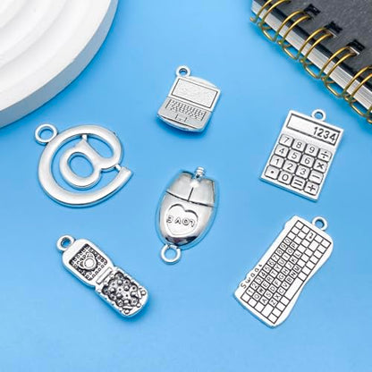 36pcs Alloy Ancient Silvery Teacher's Day Graduation Season Series Mouse Keyboard Computer Technology Series Set Pendant Jewelry Making DIY Keychain Earrings Pendant Various Design Charms for Jewelry Making Bracelets Necklace (SN1058) - color: SN1058