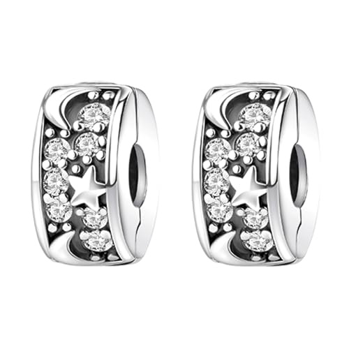 Clip Stopper Spacer Charms for Bracelets Necklaces, Compatible with Pandora,Jewery Making DIY - style: 2PCS Silver Star Moon Pave Clips