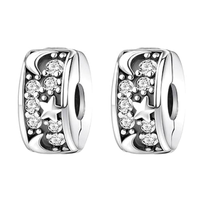 Clip Stopper Spacer Charms for Bracelets Necklaces, Compatible with Pandora,Jewery Making DIY - style: 2PCS Silver Star Moon Pave Clips