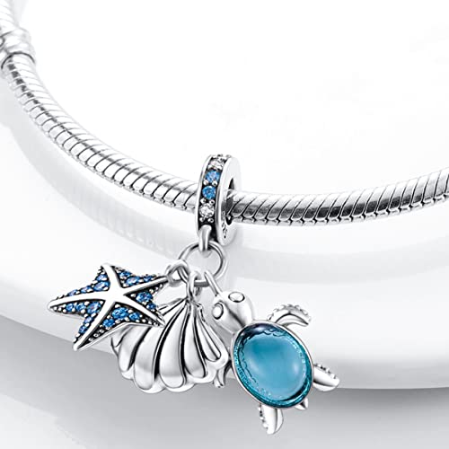 925 Sterling Silver Charm for Bracelet Necklace Women Dangle Pendant Beads | Love Faith Mom Ocean travel Butterfly Party Charm Beads Pendants DIY Jewelry Gift - color: Scallop Starfish Turtle Charms