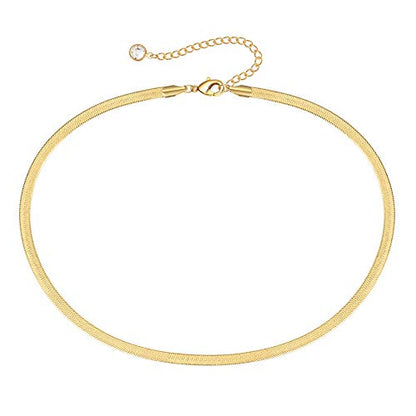 Turandoss Dainty Gold Choker Necklaces for Women - 14K Gold Plated Handmade Medallion Snake Link Chain Cross Star Moon Adjustable Simple Choker Necklaces for Women Jewelry - style: "Snake Chain-4mm