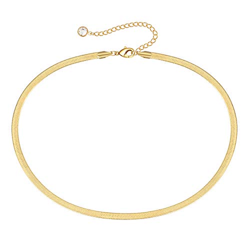 Turandoss Dainty Gold Choker Necklaces for Women - 14K Gold Plated Handmade Medallion Snake Link Chain Cross Star Moon Adjustable Simple Choker Necklaces for Women Jewelry - style: "Snake Chain-4mm