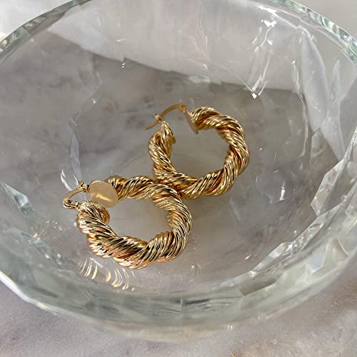 Chunky Gold Hoop Earrings for Women 14k Gold Plated Thick Triple Earrings | Hypoallergenic Trendy Chunky Gold Hoops Earrings,Dainty Jewelry Gifts for Women - style: twisted hoop earrings 1