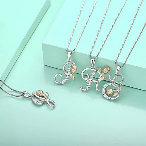 STARCHENIE Initial Necklace for Women Sterling Silver Letters 26 Alphabet Pendant Rose Flower Jewelry Gifts for Family Sisters Friend - color: I