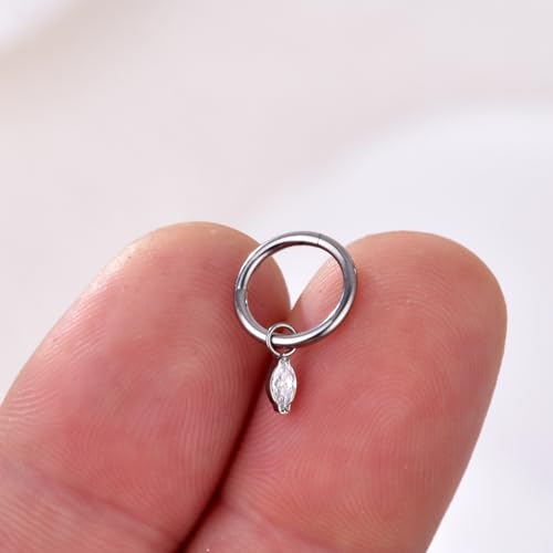 Ourania 16G Gold Stainless Steel Zircon Dangle Huggie Hoop Rook Piercing Helix Hoop Earring Tragus Hoop Cartilage Piercing for Women - color: Eyes Silver 2PCS, size: 1.2*8mm 2pcs