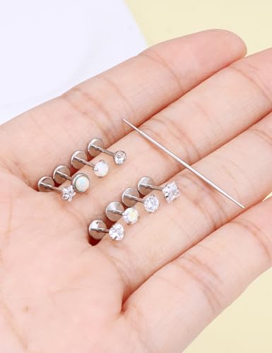 Prjndjw Threadless Nose Rings Stud 20G 18G 16G Flat Back Nose Stud Surgical Steel Push In Nose Rings Opal Heart CZ Hypoallergenic Nose Piercing Lip Medusa Tragus Studs Earrings Piercing Taper - color: 20G=0.8mm -6mm Length