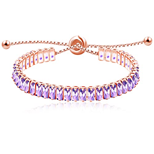 Uloveido Classic Emerald Cut Rectangular Cubic Zirconia Eternity Tennis Bracelet Adjustable for Women Y1788 - color: Rose Gold-purple