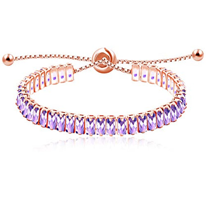 Uloveido Classic Emerald Cut Rectangular Cubic Zirconia Eternity Tennis Bracelet Adjustable for Women Y1788 - color: Rose Gold-purple