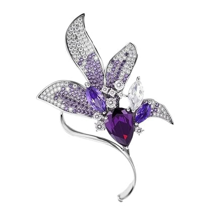Lily Floral Brooch Pin for Women, Austrian Crystal Rhinestone, Lapel Pin, Wedding Banquet Prom Corsage Accessory