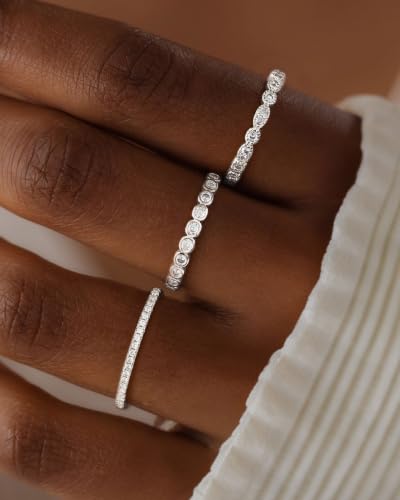 TOBENY Gold Engagement Rings for Women Non Tarnish 14K Gold Plated Stackable Cubic Zirconia Wedding Bands Ring Dainty Promise Love Eternity Stacking Thumb Ring Set Gold Bridal Rings Size 6 7 8 9 10 - color: B-3Pcs Silver Wedding Cubic Zirconia Rings