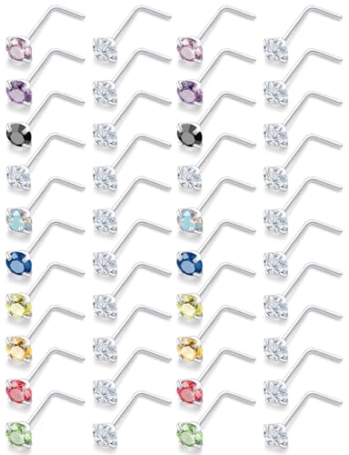 18G 20G 22G Round Cubic Zirconia Nose Rings Studs for Women Men 316L Stainless Surgical Steel Nose Ring Stud Piercing Jewelry Silver Clear CZ 1.5mm 2mm 3mm - style: 18G L Shaped Silver CZ 3 mm