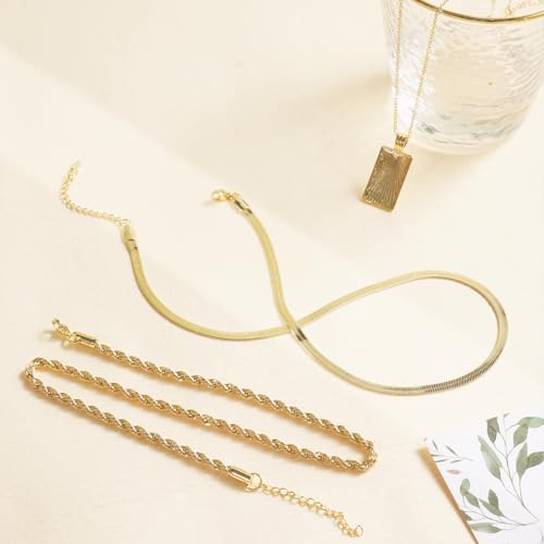 Layered Necklaces for Women | 14K Gold Plated Stackable Choker Necklace Set - Dainty Jewelry Gift - style: 3PCS-Gold Square layered necklaces