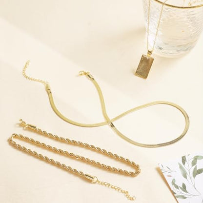 Layered Necklaces for Women | 14K Gold Plated Stackable Choker Necklace Set - Dainty Jewelry Gift - style: 3PCS-Gold Square layered necklaces