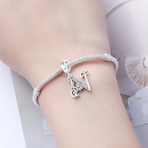 2 Pack 925 Sterling Silver Butterfly Letter Charms for Bracelets and Necklace Alphabet Initial Dangle Pendants Round Spacer Beads Pave Cubic Zirconia Jewelry Gift for Women - color: N Set