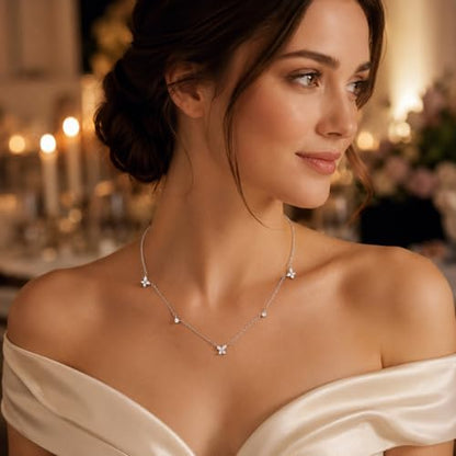 Dainty Silver Gold Necklaces for Women Cute Station Choker Simulated Diamond Necklace Simple Layering CZ Necklace Trendy Jewelry Gifts - color: Silver, style: Butterfly