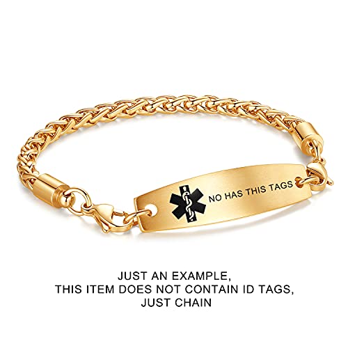 LinnaLove-Stainless Steel Wheat Chain lnterchangeable Medical Alert Bracelets - (Just Chain) - color: Gold