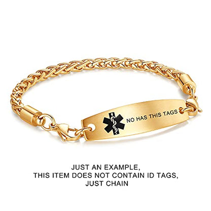 LinnaLove-Stainless Steel Wheat Chain lnterchangeable Medical Alert Bracelets - (Just Chain) - color: Gold