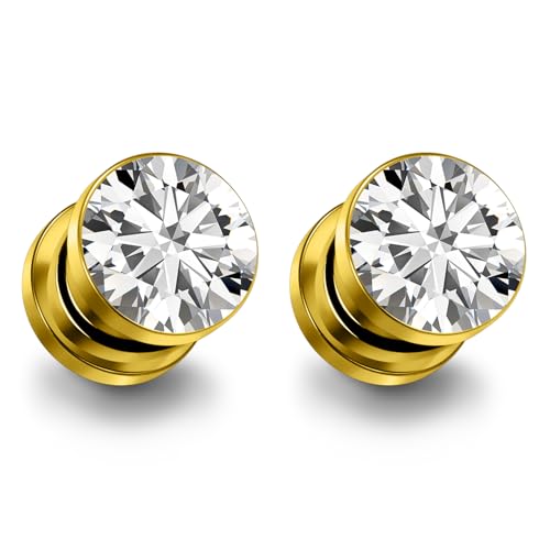 Astm F136 Titanium CZ Ear Gauges Screw Fit Flesh Tunnels Plugs Gauges Earring Expander Stretcher Ear Tunnels For Ears 10G 8G 6G 4G 2G 0G 00G Plug Earrings Body Piercing Jewelry For Women Men - color: 4G Gauges, Gold