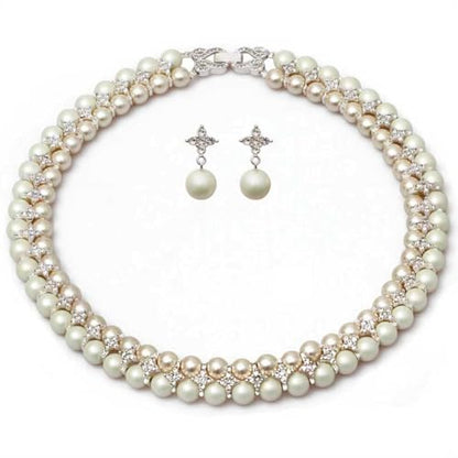 S SUSANN Costume Layered Twisted Gold Pearl Necklace Choker Chunky Glass Statement Pearl Necklace and Earring set, good gift for women Faux pearl necklace set - style: silver star rhinestones pearl