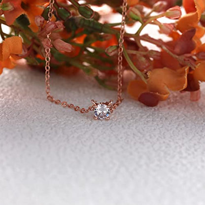 Tewiky Dainty 14k Gold Plated/Silver Cubic Zirconia Necklaces for Women, Simple CZ Jewelry Necklaces Trendy Gifts - color: Rose gold layer chain CZ